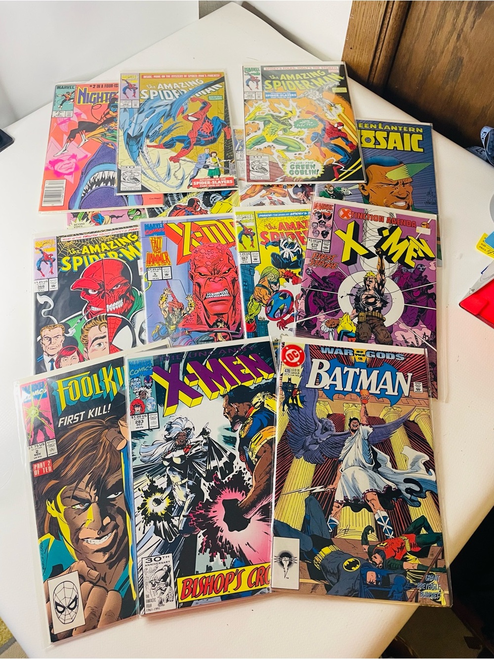 Lot of 14 Dc & Marvel Comic Lot with Bright Blue, Red, Yellow & Purple Covers